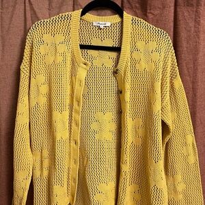 Madewell Yellow Floral Knit Cardigan